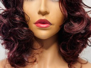 Burgundy Lace font curly wig